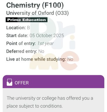 Offer letter from University of Oxford