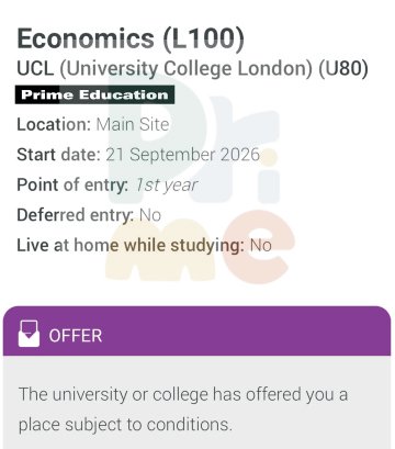 Offer letter from University College London